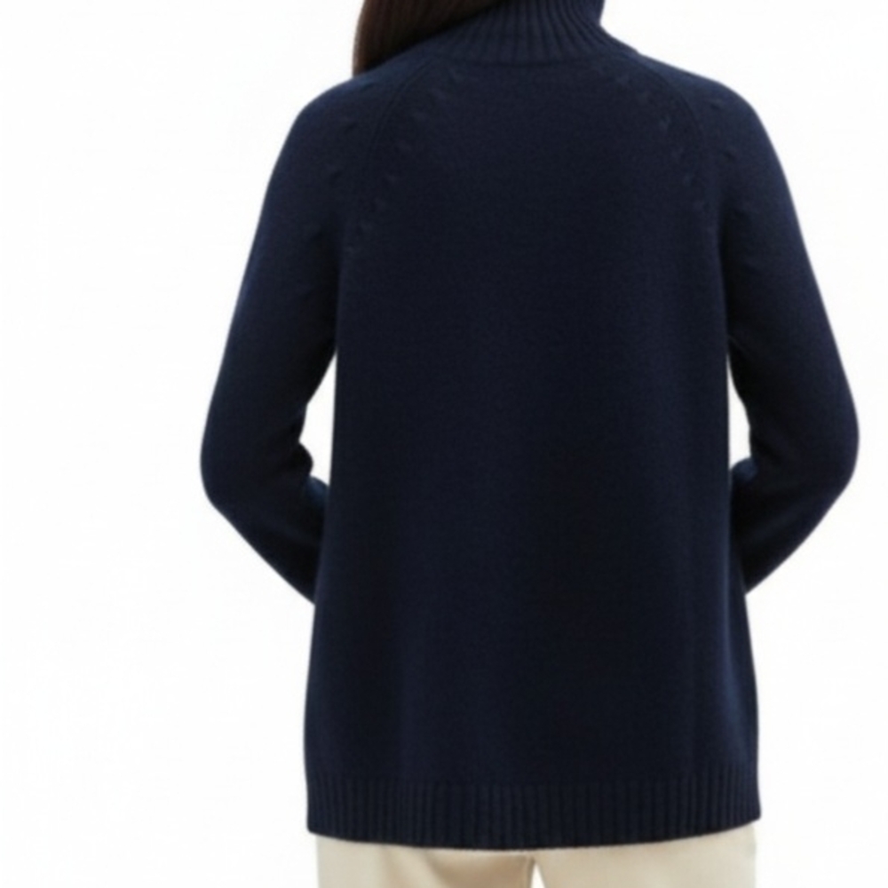Theory Dark Blue 100% Wool Side Rib Turtleneck Sweater Size P - Picture 3 of 11